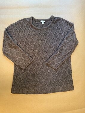 Pure Jill Cable Knit Smokey Brown Crewneck Sweater M